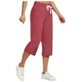 thumbnail image 1 of UAMVSH Capri Pants for Women Comfy Cotton Linen Summer Vacation Travel Capris with Pockets High Waist Drawstring Beach Cropped Pants(XX-Large,Red 2), 1 of 6