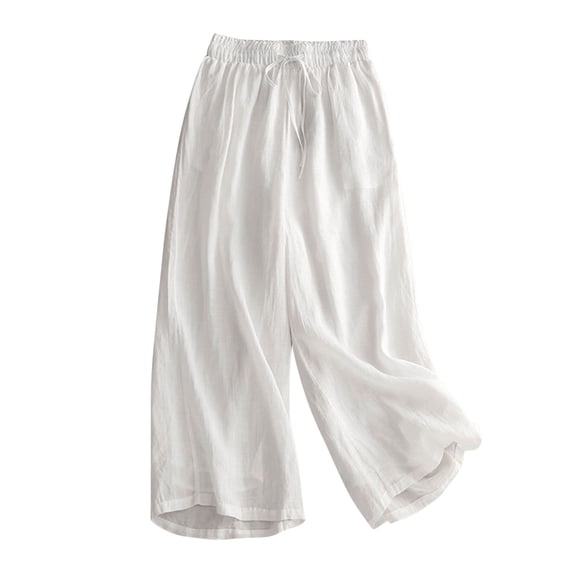 UAMVSH Capri Pants for Women Loose Wide Leg Cropped Pants Casual Flowy Palazzo Trousers with Drawstring Beach Vacation Clothes