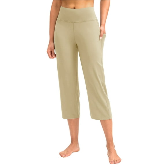 UAMVSH Capri Pants for Women Stretchy High Waisted Workout Yoga Pants Casual Loose Straight Leg Cropped Pants with Pockets