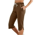 thumbnail image 1 of UAMVSH Capri Pants for Women Trendy Side Slit Work Lounge Cropped Pants with Pockets Basic Drawstring Elastic Waist Casual Athletic Capris, 1 of 7