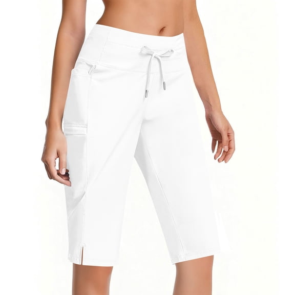 UAMVSH Capri Pants for Women Wide Leg Stretchy Gym Yoga Sweatpants Drawstring Casual Business Dress Croppedpants with Pockets