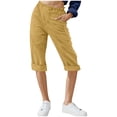 thumbnail image 1 of UAMVSH Capris for Women Cotton Linen Trendy Cuffed Hem Capri Pants With Pockets Elastic Waist Wide Leg Cropped Pants, 1 of 4