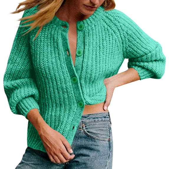 UAMVSH Cardigan Sweaters for Women Button Down Shirts Comfy Soft Long Sleeve Crewneck Knit Casual Jacket Winter Clothing
