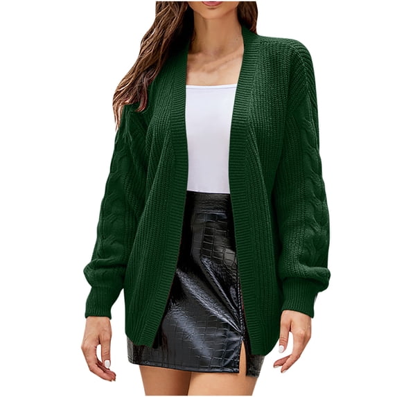 UAMVSH Cardigan Sweaters for Women Casual Open Front Long Sleeve Outerwear Trendy Cable Knitted Solid Color Sweater Jackets(Small,Army Green)