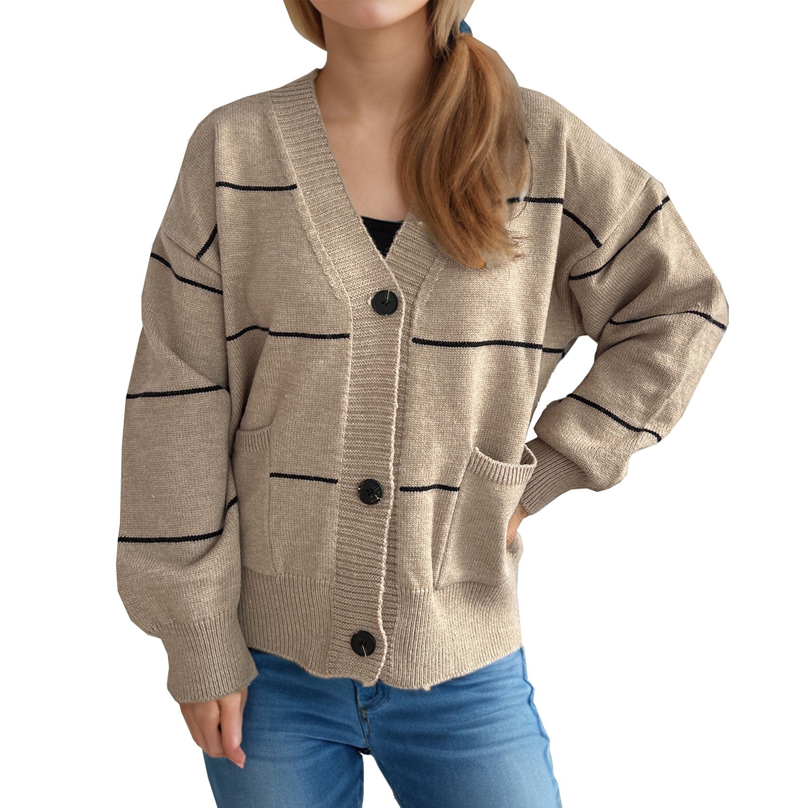 UAMVSH Cardigan Sweaters for Women Fashion Stripe Button down