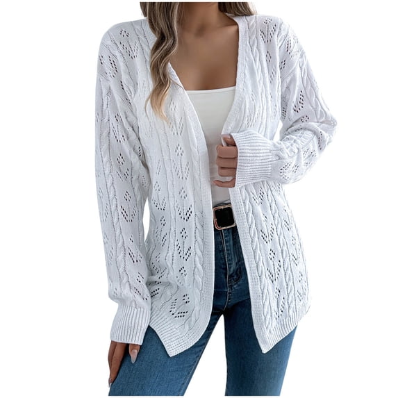 UAMVSH Cardigan for Women Lightweight Hollow Out Crochet Tops Dressy Casual Long Sleeve Open Front Knit Sweater Going Out Outfits