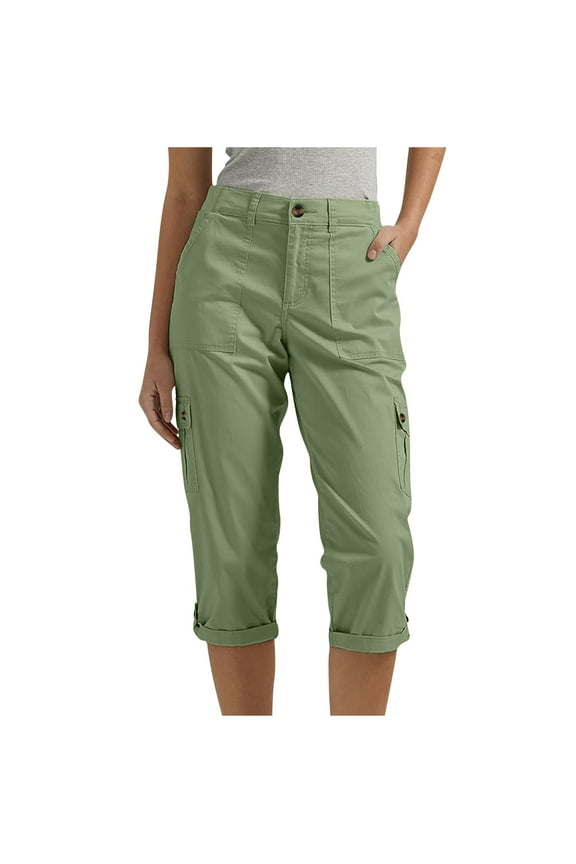 Cargo Capri Pants for Women Trendy Pockets Cuffed Hem Chino Capris Soft Summer Hiking Outdoor Athletic Lounge Cropped Pants