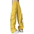 thumbnail image 1 of UAMVSH Cargo Pants for Women Lightweight High Waist Running Athletic Streetwear Pants Casual Palazzo Wide Leg Drawstring Active Pants with Pockets(X-Large,Yellow), 1 of 3