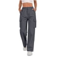 thumbnail image 1 of UAMVSH Cargo Pants for Women Elastic Waist Button Joggers Soft Hiking Athletic Work Pants with Pockets Outdoor Workout Pants(Large,Dark Gray), 1 of 7