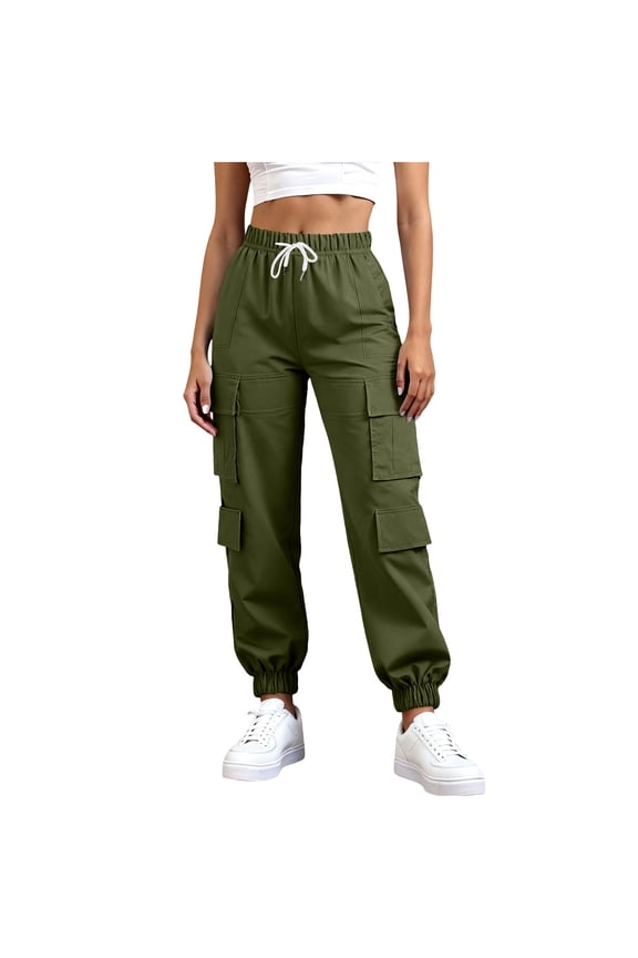 Cargo Pants for Women Elastic Waist Cinch Bottom Hiking Pants Casual Loose Drawstring Jogger Pants for Outdoor with Pockets
