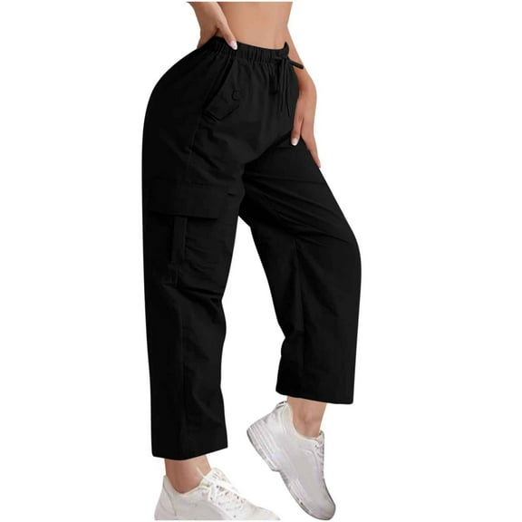 UAMVSH Cargo Pants for Women Lightweight Hiking Athletic Long Pants with Pockets Elastic Waist Drawstring Ankle Length Pants
