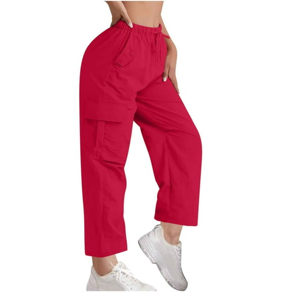 UAMVSH Cargo Pants for Women Lightweight Hiking Athletic Long Pants with Pockets Elastic Waist Drawstring Ankle Length Pants