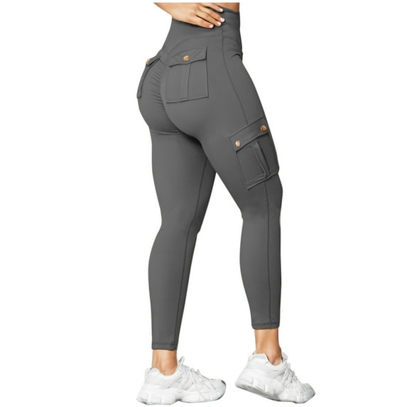 UAMVSH Cargo Pants for Women Skinny Stretchy Yoga Athletic Leggings with Pockets Comfy High Waist Slimming Gym Workout Pants(Small,Dark Gray 1)