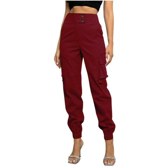 UAMVSH Cargo Pants for Women with Pockets Lightweight High Waist Hiking Athletic Pants Casual Button Cinch Bottom Jogger Pants