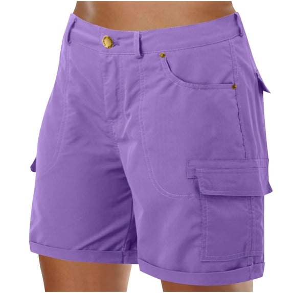 UAMVSH Cargo Shorts for Women Bermuda Fashionable Cuffed Hem Pockets Shorts Cozy Summer Hiking Casual Athletic Long Shorts