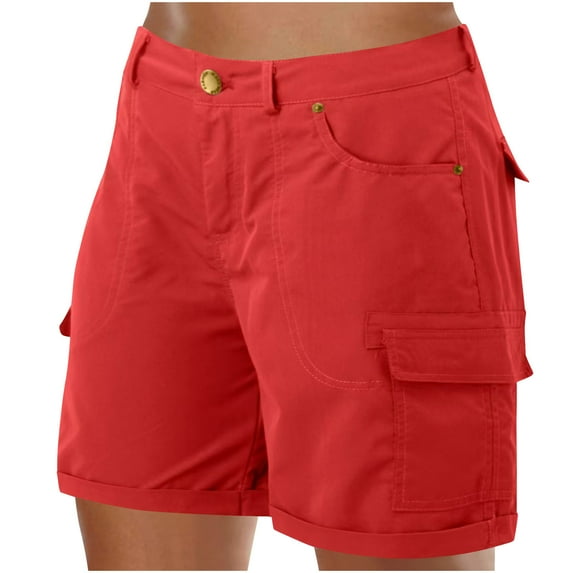 UAMVSH Cargo Shorts for Women Bermuda Fashionable Cuffed Hem Pockets Shorts Cozy Summer Hiking Casual Athletic Long Shorts