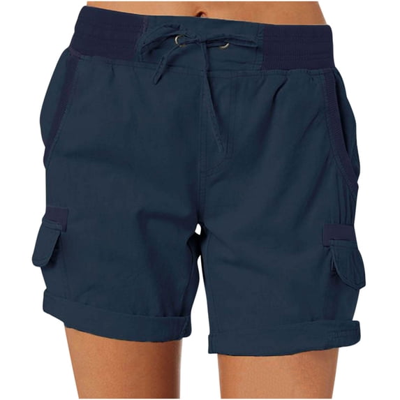 UAMVSH Cargo Shorts for Women Lightweight Hiking Active Shorts with Cuffed Hem High Waist Summer Travel Athletic Pockets Shorts(Medium,Navy)