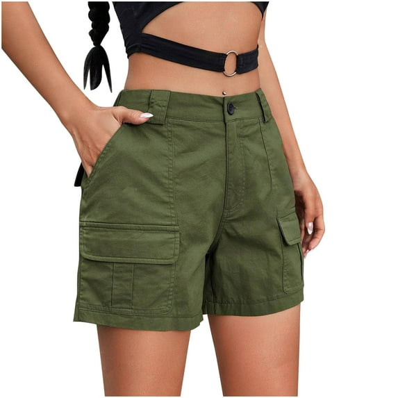 UAMVSH Cargo Shorts for Women Soft Summer Outdoor Hiking Athletic Shorts Baggy Casual Travel Work Dress Shorts with Pockets(X-Large,Green)
