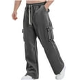 thumbnail image 1 of UAMVSH Cargo Sweatpants for Men Fall Comfy Wide Leg Casual Athletic Pants with Pockets Basic Drawstring High Waist Active Pants(LargeDark Gray), 1 of 7