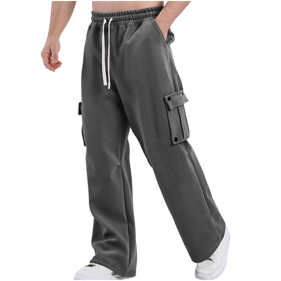UAMVSH Cargo Sweatpants for Men Fall Comfy Wide Leg Casual Athletic Pants with Pockets Basic Drawstring High Waist Active Pants(LargeDark Gray)