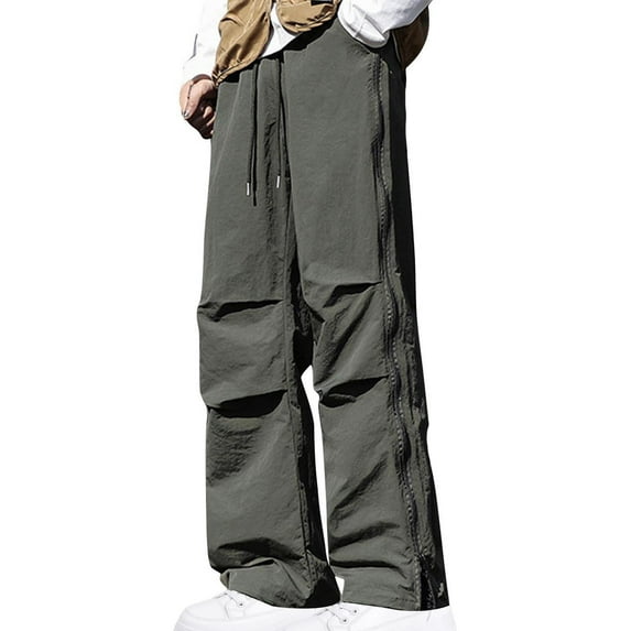 UAMVSH Casual Cargo Pants for Men Plus Size Trendy Streetwear Pants Baggy Athletic Pants Fashion Side Zipper Pants with Pockets(MediumArmy Green)