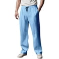 thumbnail image 1 of UAMVSH Casual Comfy Straight Leg Pants for Men Solid Color Drawstring Beach Trousers Summer Fall High Elastic Waist Trendy Outfits(Medium,Light Blue), 1 of 7