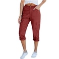 thumbnail image 1 of UAMVSH Chino capri Pants for Women Trendy Cuffed Hem cargo Capris with Pockets Casual Business Work Twill Cropped Pants(X-Large,Wine 1), 1 of 5