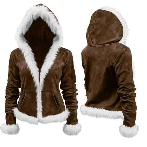 UAMVSH Christmas Cardigan for Women Open Front Cozy Long Sleeve Warm Jackets Color Block Casual Hooded Winter Outwear with Pockets