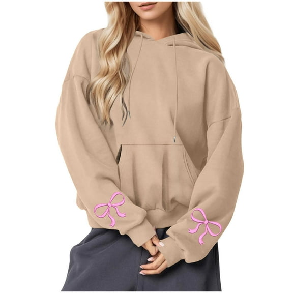 UAMVSH Christmas Hoodies for Women Print Bow Tie Oversized Long Sleeve Hooded Sweatshirts Fall Winter Casual Drop Shoulder Pullover Tops