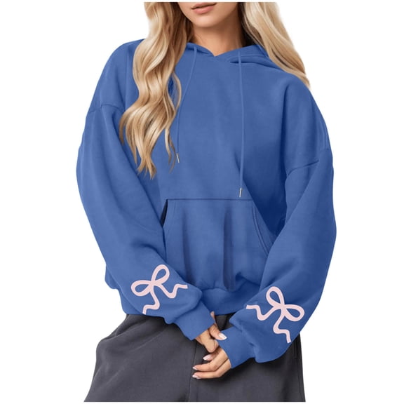UAMVSH Christmas Hoodies for Women Print Bow Tie Oversized Long Sleeve Hooded Sweatshirts Fall Winter Casual Drop Shoulder Pullover Tops