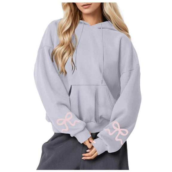 UAMVSH Christmas Hoodies for Women Print Bow Tie Oversized Long Sleeve Hooded Sweatshirts Fall Winter Casual Drop Shoulder Pullover Tops
