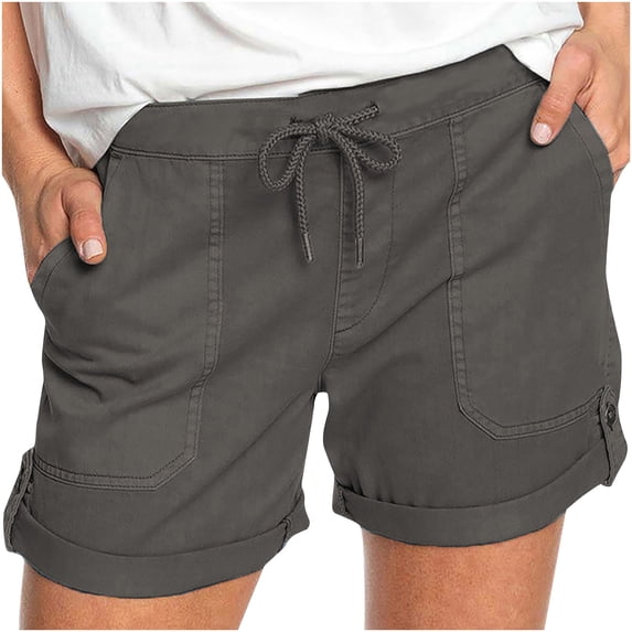 UAMVSH Comfy Shorts for Women Elastic Waist Drawstring Pockets Shorts Casual Summer Beach Lightweight Shorts with Cuffed Hem