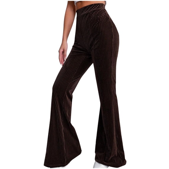 UAMVSH Corduroy Pants for Women Casual High Waisted Flare Pants Vintage Textured Wide Leg Bell Bottom Trousers Fashion Clothing