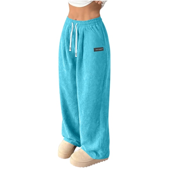 UAMVSH Corduroy Pants for Women Casual Loose Fit High Waisted Wide Leg Pants Fall Vintage Drawstring Baggy Pants with Pocket