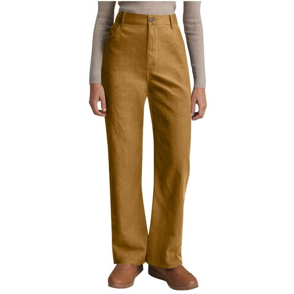 UAMVSH Corduroy Pants for Women Loose Button High Waisted Straight Leg Pants Fall Vintage Casual Pants with Pockets