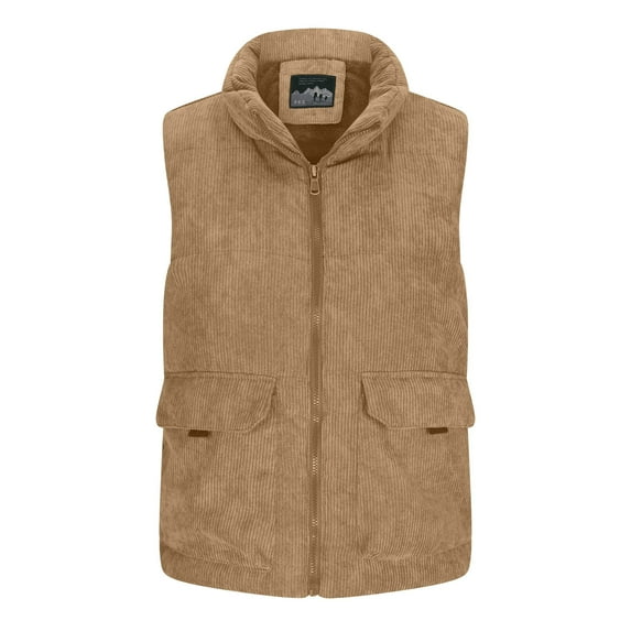 UAMVSH Corduroy Puffer Vest for Women Full Zip Sleeveless Warm Padded Waistcoat Stand Collar Outerwear