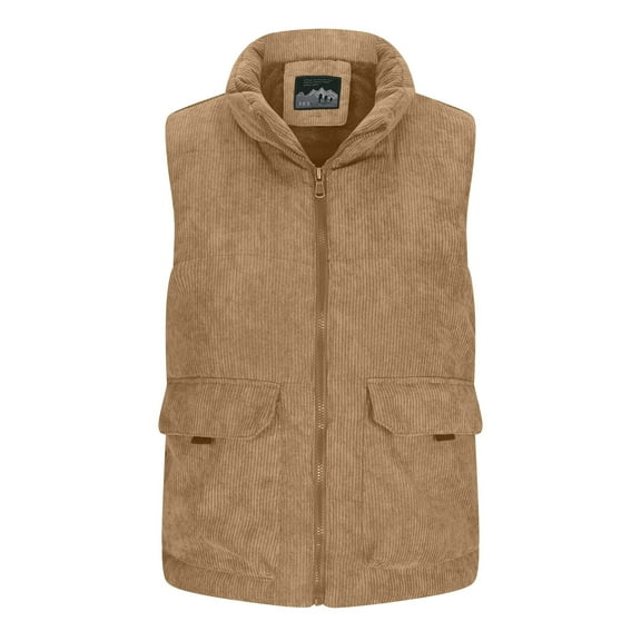 UAMVSH Corduroy Puffer Vest for Women Full Zip Sleeveless Warm Padded Waistcoat Stand Collar Outerwear
