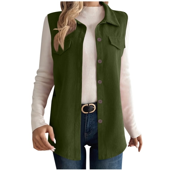 UAMVSH Corduroy Vest for Women Lapel Button Down Shirts Jacket Dressy Casual Curved Hem Sleeveless Cardigan Trendy Fall Outfits