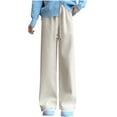 thumbnail image 1 of UAMVSH Corduroy for Women Fleece Lined Warm High Waist Pants Casual Straight Leg Plain Lounge Pants with Pockets Fall Winter(X-Large,White), 1 of 6