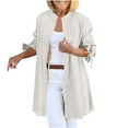 thumbnail image 1 of UAMVSH Cotton Cardigans for Women Trendy Long Sleeve Lapel Neck Shacket Lightweight Button down Casual Long Jackets Spring Fall(XX-Large,White 1), 1 of 7