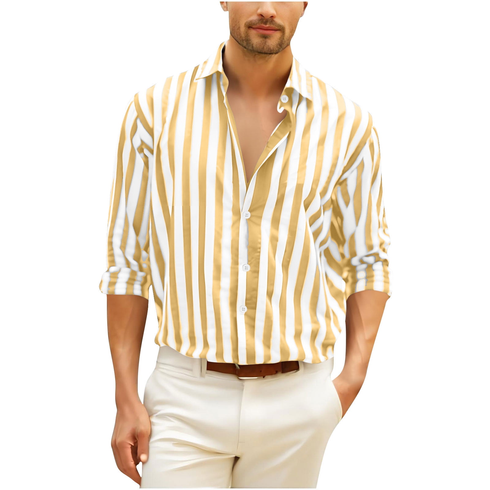 Yellow Men'S Cotton Solid Button Down Formal Shirts