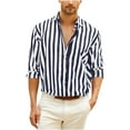 thumbnail image 1 of UAMVSH Cotton Linen Button down Shirts for Men Trendy Striped Color Block Lapel Neck Long Sleeve Business Casual Dressy Tops(XX-Large,Dark Blue), 1 of 6