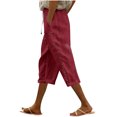 thumbnail image 1 of UAMVSH Cotton Linen Capris for Women Casual Breathable Beach Drawstring Capri Pants with Button Summer Lightweight Pockets Cropped Pants, 1 of 5