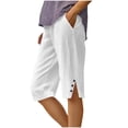 thumbnail image 1 of UAMVSH Cotton Linen Capris for Women Soft Baggy Summer Casual Capri Pants with Pockets Side Slit Trendy Wide Leg Cropped Pants, 1 of 6