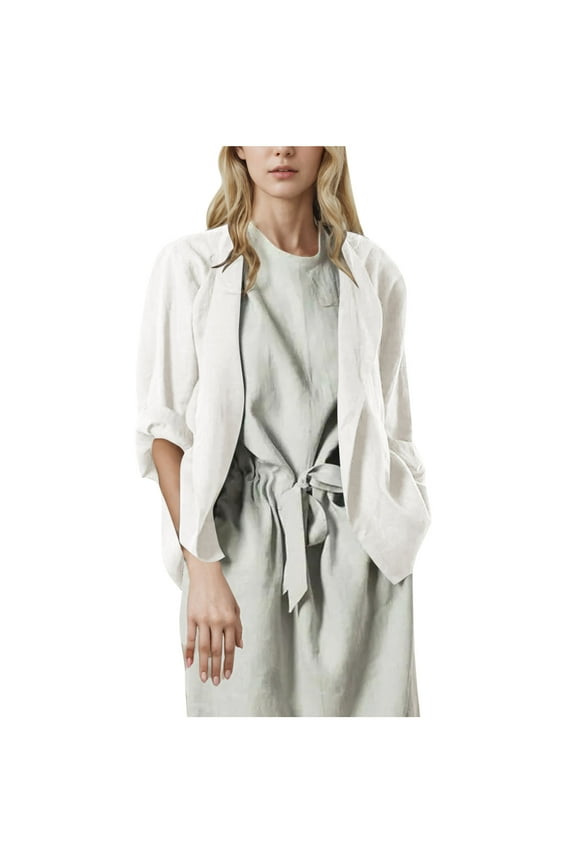 Cotton Linen Cardigans for Women Oversized Long Sleeve Open Front Basic Shrug Outerwear Loose Fit Plain Loungewear(Medium,White)