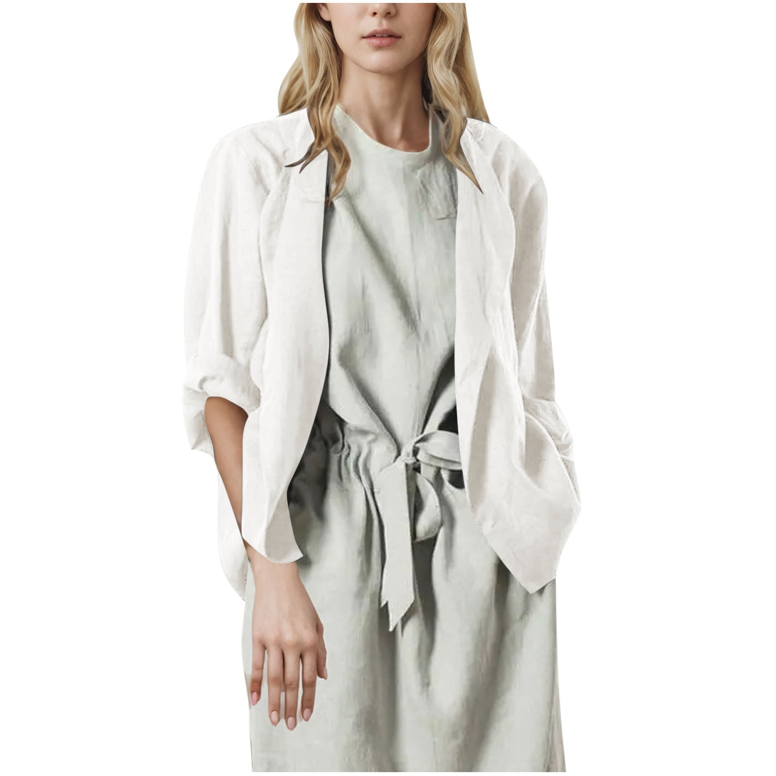 Cotton Linen Cardigans for Women Oversized Long Sleeve Open Front Basic Shrug Outerwear Loose Fit Plain Loungewear(X-Large,White)