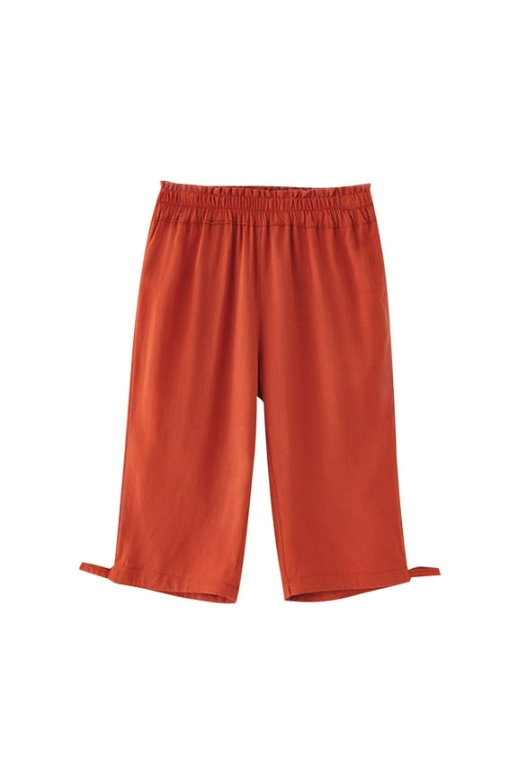 Cotton Linen Harm Pants for Toddler Kids Lightweight Cinch Bottom Bloomer Pants with Drawstring Thin Lounge Pants(7-8 Years,Red)