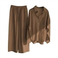 thumbnail image 1 of UAMVSH Cotton Linen Outfits for Women Plus Size 2 Piece Beach Vacation Lounge Sets Button down Long Sleeve Shirts Palazzo Slack Pants(Medium,Brown), 1 of 7
