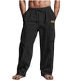 thumbnail image 1 of UAMVSH Cotton Linen Pants for Men Soft Lightweight Wide Leg Lounge Cargo Pants Casual Baggy Beach Vacation Pants with Pockets(MediumBlack), 1 of 6