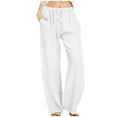 thumbnail image 1 of UAMVSH Cotton Linen Pants for Women Soft Summer Beach Vacation Lounge Palazzo Pants Loose Fit Drawstring Pants with Pockets(X-Large,White), 1 of 6